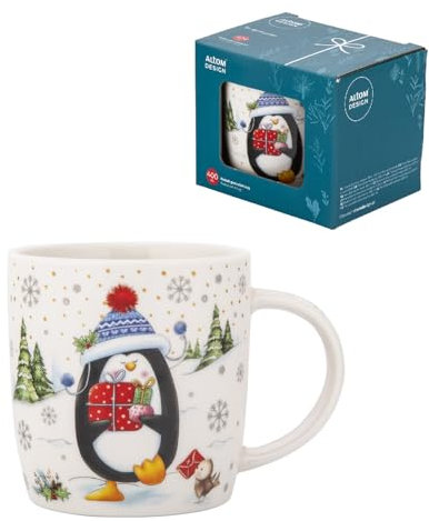 Altom Design Weihnachtsbecher Weihnachtstasse Kaffebecher Teetasse Becher Weihnachten 400ml in Geschenkbox (Pinguin)