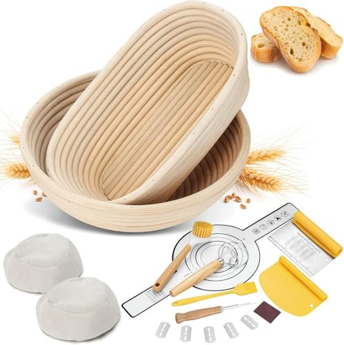 Pleafind Cestino da Lievitazione, Set di 9 cestini lievitazione pane, 25 cm, ovali e 23 cm, rotondi, con accessori facili da pulire, per principianti e professionisti nella cottura del pane