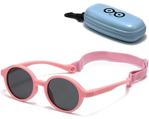 Musivon, occhiali da sole per neonati con cinturino regolabile, occhiali da sole polarizzati per bambini con montatura flessibile per bambini da 0 a 2,5 anni, ragazzi e ragazze, rosa