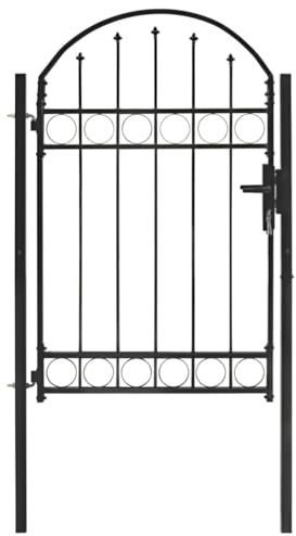 Emmtore Zauntor mit Gewölbter Spitze Gartentor Metalltor Hoftor Hoftür Tor Zaun Pforte Gartenpforte Zauntür Gartentür Stahl Schwarz,100 x 150 cm