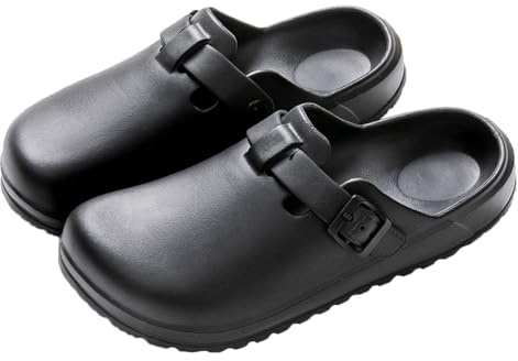 Arch Support Nurse Clogs for Women Men, Adjustable Buckle Non Slip Work Shoes Chef Garden Sandals, Slip-On Slide Slippers (Black, Adult, Women, 7, Numeric, UK Footwear Size System, Medium)