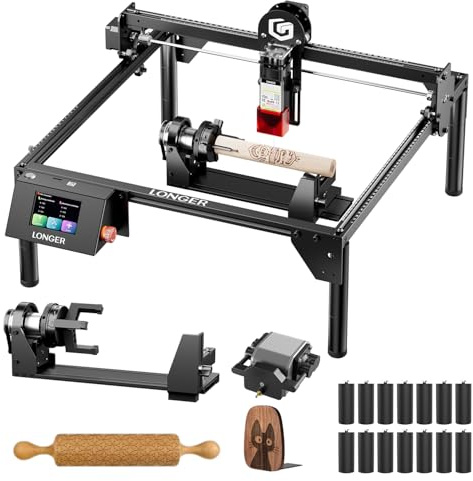 LONGER RAY5 Bundle Incisore Laser, 5W con Assistenza Aria e Kit Rotativo 3 in 1, Macchina CNC Desktop per Taglio e Incisione su Legno, Acrilico e Pelle, Fai da Te DIY, Area di Lavoro 400×400mm