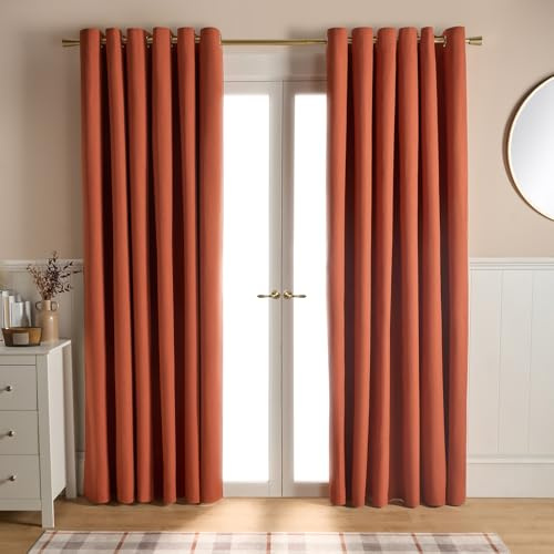 Dreamscene Blackout Curtains for Living Room, Thermal Insulated Curtains Soft Decorative Woven Texture Filled Eyelet Curtain for Bedroom 2 Panels 66 x 72, Rust