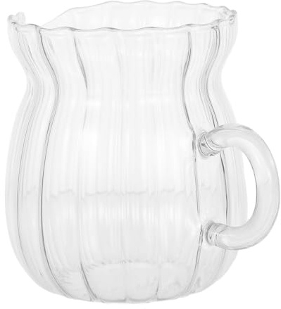 Veemoon Bricco per Schiumare Latte in Vetro Trasparente 370 Ml Design a Strisce Verticali Brocca Compatta per Caffè Tè e Cioccolata Calda Adatta a Microonde per Uso Domestico e da