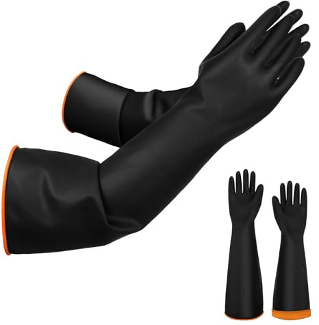 ANOMM Guanti Resistenti a Sostanze Chimiche, 55 CM Guanti in Lattice Protettivi ad Alta Resistenza, Resistono a Forti Acidi, Alcali e Olio, Guantis per Uso Domestico e Industriale (Nero)
