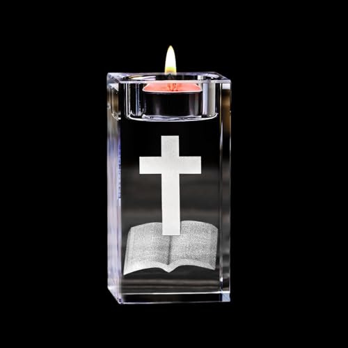 Photophore en Verre Cristal 3D Croix Bible Chandelier en Verre déco Photophore Transparent pour Bougies déco décoration de Mariage décoration de Table dîner Mariage église prière Jésus 5 x 5 x 8 cm