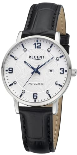REGENT Orologio automatico da donna, in acciaio inox, quadrante argento, 5 bar, diametro 34 mm F-1668