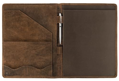 moonster Leder Portfolio - Vintage Ledermappe A4 Dokumente - Klemmbrett - Dokumentenmappe - Aktenmappe - Konferenzmappe - Schreibmappe A4 Leder Braun, 33 x 25 cm