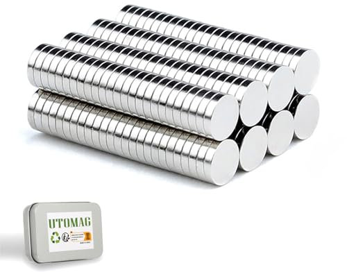 UTOMAG 200 Pezzi Magneti al Neodimio 5 x 1 mm - Forti Calamite Rotonde di Piccole Dimensioni per Frigorifero, Scienza, Artigianato, Bacheche, Mappe, Foto, Decorazioni, Scuola, Cucina e Ufficio