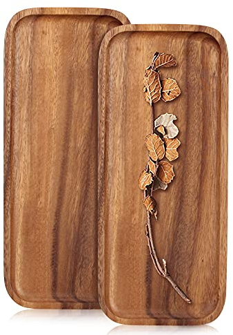 2 Pcs Small Rectangular Wooden Tray Decorative Acacia Wood Appetizer Cheese Plates Small Sandwich Dessert Trays Rectangle Serving Platter for Decor Snacks Plate Food Dish Charcuterie Boards