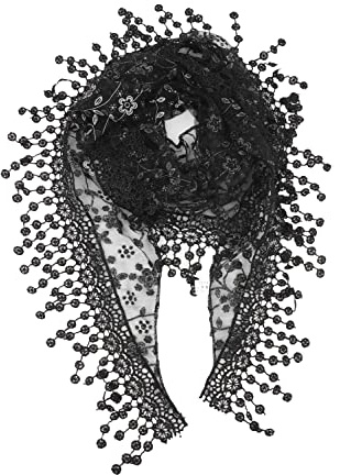 YOUR SMILE Lightweight Soft Leaf Lace Fringes Triangular Floral Fashion Towel Scarf Wrap for Women (Black)