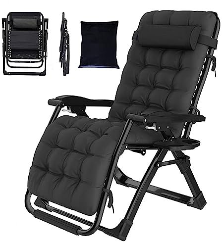YOIZO Liegestuhl Klappbar 72cm Relaxsessel Garten mit Kissen, Einstellbar Sonnenstuhl für Patio Garten Strand Pool, Klappliegestuhl Liegestuhl mit Kopfkissen 240kg (1-Schwarz)
