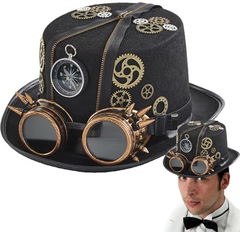 Bexdug Sombrero de Copa gótico Steampunk,Sombreros Steampunk con Gafas,Gorro de Disfraz gótico Vintage con Gafas extraíbles | Accesorios Steampunk, Accesorios de Disfraces para Adultos, Hombres y