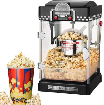 Fully Upgrade Automatic Hand-Operated Popcorn Machine, 304 stainless steel material Countertop Popcorn Machine, One Click Operation, Easy Cleaning, for Family Parties Cinema,Black