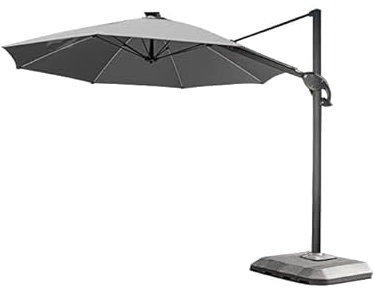 Garden Store Direct Garden Must Haves One Box Parasol 3m Round LED Cantilever With Water Filled Base - Grey. w/Rotating Base