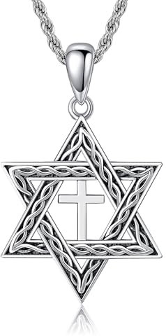 JERWLI Star Of David Cross Necklace 925 Sterling Silver Star Of David With Cross Pendant Necklace Jewish Jewelry Gifts For Men Women