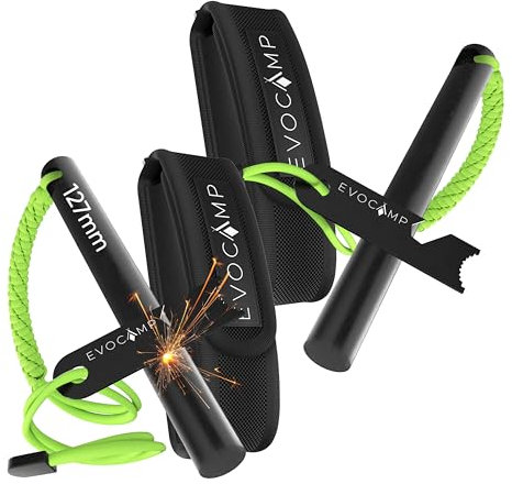 EVOCAMP Eldstål Outdoor 8 cm, robust eldstarter, slitstark eldstål med snöre, lätt och kompakt 40 g, överlevnadsutrustning för bushcraft, trekking, festivaler och camping, 2 stycken