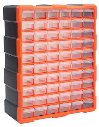 simpa 60 Multi Drawers Plastic DIY Tool Bit Storage Organiser Cabinet. Screws, Nails, Wall Plugs, Drill Bits, Nuts & Bolts Storage Organiser. 46cm (H) x 37cm (W) x 16cm (D)