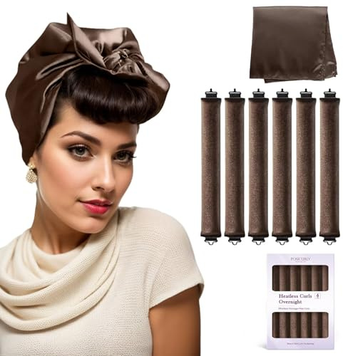 Overnight Hair Curlers Heatless Curls - 6 Pcs No Heat Blowout Curling Rods to Sleep In with Satin Hair Scarf