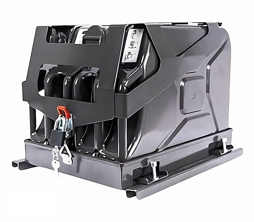 MISTERKANISTER Jerrican à essence 20 l x2, avec support de bidon en métal, bidon de carburant, bidon diesel avec cadenas, bidon d'essence – Noir (ral 9005)