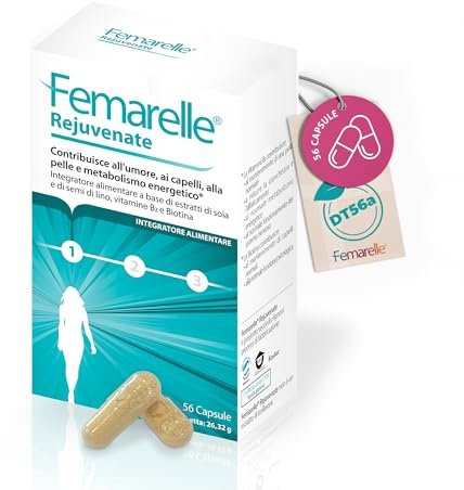 Femarelle Rejuvenate – Capsule senza ormoni per il benessere dell’umore, della pelle, dei capelli e dell’energia con DT56a, Vitamina B2, estratto di semi di lino e Biotina