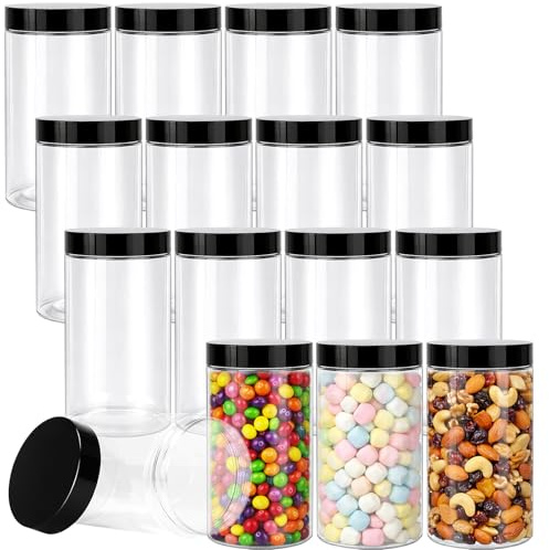 Confezione da 20 barattoli rotondi in plastica trasparente, 400 ml, con coperchio, contenitori per cosmetici a bocca larga, contenitori vuoti per alimenti con etichette e penna, per spezie da cucina