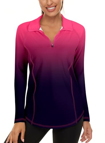 LURANEE Sun Shirts for Women Long Sleeve Uv Protection,UPF 50+ Long Sleeve 1/4 Zip Pullover Athletic Hiking Running Workout Tops Ombre Purple XL