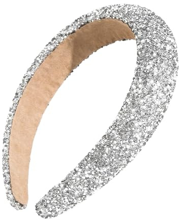 Sdhgerh Hårband dam glitter strass pärlor hårband brett bröllop Dirndl-hårband bröllop brud pannband hårsmycke silver för flickor kvinnor (silver, bredd)