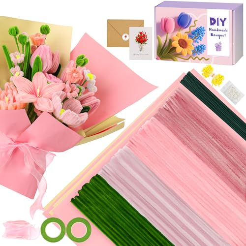 UUEMB 400 Piezas Limpiapipas Manualidades, Set Completo de Limpiapipas Flores Rosa