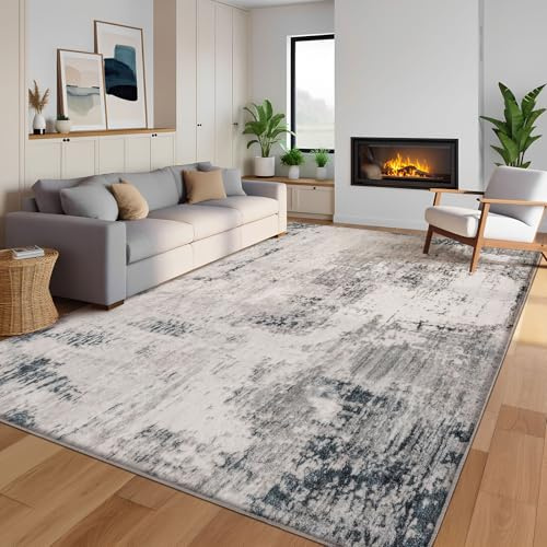 Calore Teppich Wohnzimmer Moderne Abstrakte Teppich Schlafzimmer rutschfeste Weicher Kurzflor Büro Esszimmer (Grau-Multi, 160 x 200 cm)