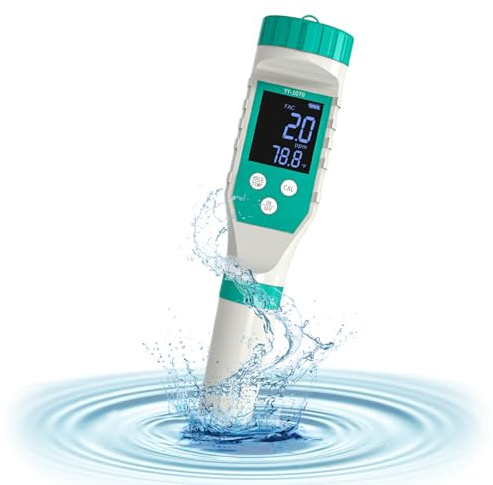 Yewhick Chlorine Tester for Pool, Pool Salt Tester and pHTester, 7 in 1 FAC Digital Salinity Tester for Saltwater Aquarium Sodium Chloride Swimming Pools Hot Tubs Spas