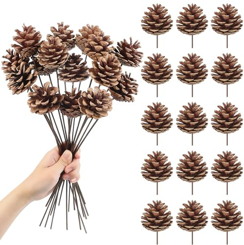 Larber 15 Piezas Piñas Navideño Conos de Pino de Navidad con Aguja Decoración Conos de Pino Naturales para Manualidades Boda Árbol de Navidad Otoño Invierno Decoración del Hogar