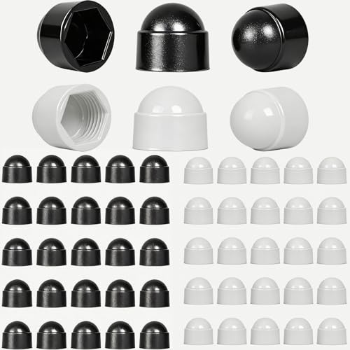 50 unidades de tuerca M8, tapa de tuerca de 13 mm, tapones de tuerca de plástico, tapones para tornillos, color negro y blanco para tornillos y tuercas hexagonales, cubierta a prueba de polvo y