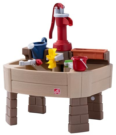 Step2 Pump & Splash Discovery Table d'eau avec Pompe | Table Aquatique en Plastique pour Enfants, Grise Et Rouge | Jouets d'eau pour Le Jardin avec 8 Accessoires