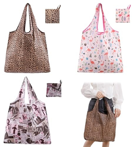 CHUANFU 3 Pezzi Borsa Spesa Pieghevole Grande, Riutilizzabile Borsa Shopper, Sacchetti per la Spesa Ecologiche Lavabili, Portatile Shopping Tote Bag per Quotidiana e Viaggi, 46 x 60 CM