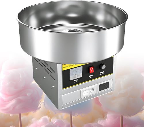 Sockervaddsmaskin, 110V/220V kommersiell sockervaddsmaskin, 17-tums skål i rostfritt stål med sockerskopa, snabb sockervaddsproduktion, enkel användning hemma och i snackbaren SilverStyle