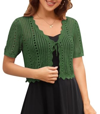 Kate Kasin Women's Bolero Cardigan Spring/Summer 2026 Outfit with tie Belt Beach Vacation Date Pure Green M