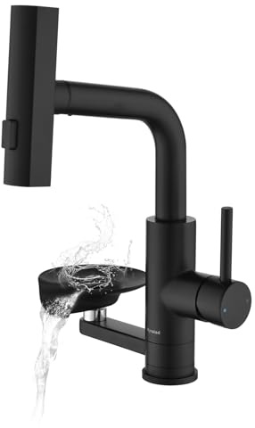 Rubinetto Cucina Nero Mynaiad con Lavaglassi, Miscelatore Monocomando Estraibile con tre uscite, Rubinetto Bagno Lavabo in acciaio inossidabile 304, rotazione a 360° per Bagno, Bar e Cucina