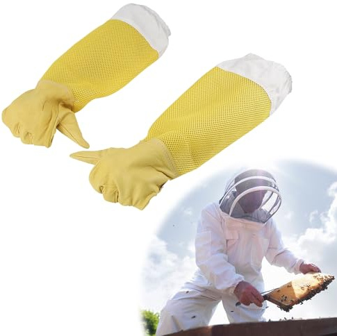 1 paio di guanti da apicoltura – guanto protettivo a maniche lunghe, attrezzatura di sicurezza durevole per apicoltore | materiale in rete traspirante, attrezzatura pratica per l'apicoltura per la