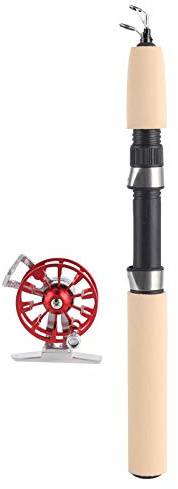 Set di canne telescopiche per la pesca sul ghiaccio invernale FD50, combo per la pesca sul ghiaccio con mulinello interamente in metallo e impugnatura in EVA, kit portatile di cann (Rossa)