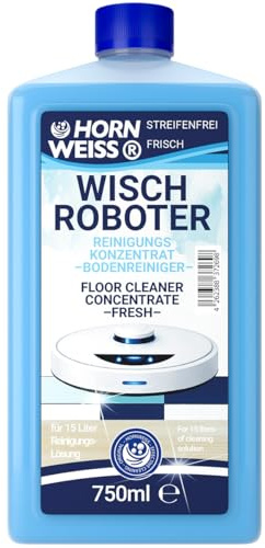 HORNWEISS 750ml Rengöringsmedel för Dammsugarrobotr Koncentrat – Strimmafri | Golvreiniger för alla dammsugarrobotar & dammsugartorkare | Kakel, laminat, vinyl, parkett & PVC | diskret frisk doft