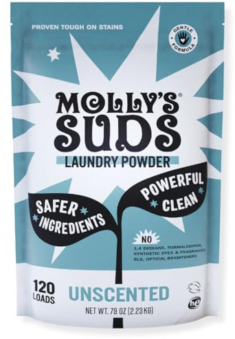 Molly's Suds Original Laundry Detergent Powder | Clean Laundry Detergent Powder for Sensitive Skin | Simple, Effective Ingredients, Stain Fighting | 120 Loads (Unscented)