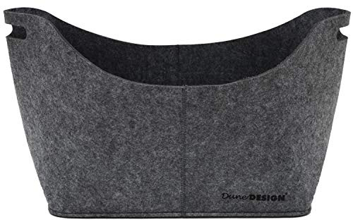 DuneDesign Ovaler Filzkorb für Kaminholz - XL Filztasche bis 15kg - Kaminholzkorb Katzenkorb Grau