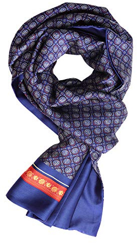WANYING Uomo Sciarpa di Seta Lungo Doppio Strato in Seta Artificiale Casual Business Gentleman per Primavera Autunno - a pois blu scuro