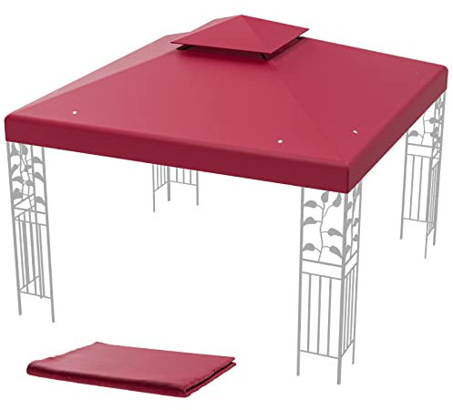 COSTWAY Toile de Rechange pour Pavillon de Jardin 3 x 3 M en Polyester Impérméable Haute densité 160g/m², Toile de Toit pour Pavillon Tonnelle Tente (Rouge)