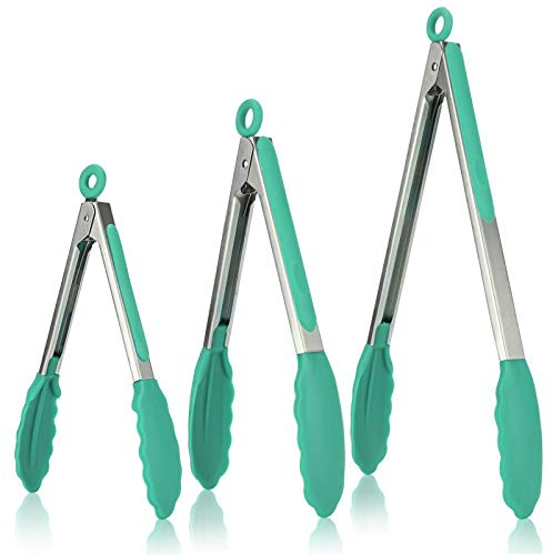 U-Taste 315℃ Värmebeständig Kökstång 18/8 Rostfritt Stål Set med 3 (Kricka) | Grilltång med Nonstick Silikonspetsar & Handtag för Matlagning, Servering, BBQ, 18/23/30 cm