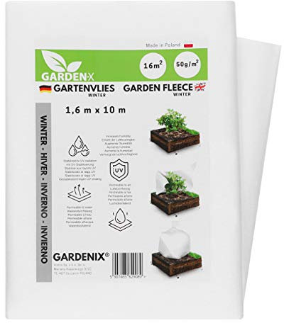 GARDENIX Frostschutz Pflanzen 50g/m² - 16m² Winterschutz für Pflanzen 1.6m x 10m, Winterschutzvlies, Wintervlies, Winterschutz, Pflanzenschutz, Gartenvlies Frostschutz, Schützt vor Wind, Hagel, Frost
