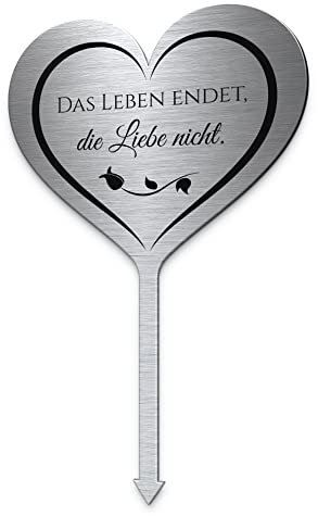 Grabstecker Edelstahl Grabherz mit Namen oder Spruch | persönlicher Grabschmuck wetterfest | Gedenktafel Grab Mensch Grabstein Urnengrab individuell gestalten (Personalisierbar)