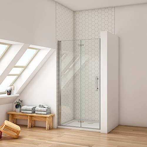 Ducha Casa 70x195cm Mampara de ducha frontal plegable con bisagra dos hojas, 6mm cristal templado antical, marco de aluminio cromado