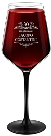 Maverton Calice vino Rubino 300 ml - Incisione personalizzata - Con gambo nero - Perfetto per vino bianco e rosso - Regalo uomo compleanno - Regali uomo - regalo di Natale - Compleanno